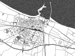 Obraz premium Hand-drawn style black and white city map of Barletta, Italy, with detailed streets and textures.