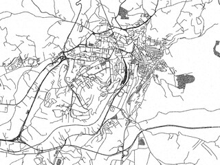 Hand-drawn style black and white city map of Caltanissetta, Italy, with detailed streets and textures.