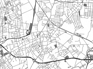 Poster-ready black and white illustration map of Casoria, Italy, detailed and artistic.