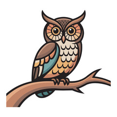 Colorful Owl Vector Illustration Sitting on Tree Branch