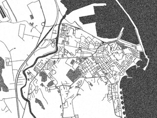 Obraz premium Urban black and white map of Crotone, Italy, designed in a sketch style for prints.