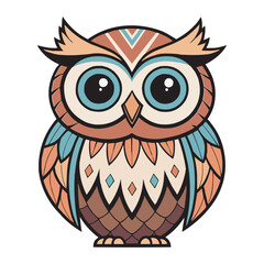 Colorful Owl Vector Illustration Sitting on Tree Branch