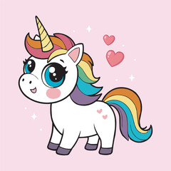 Cute Rainbow Unicorn Vector Illustration with Heart