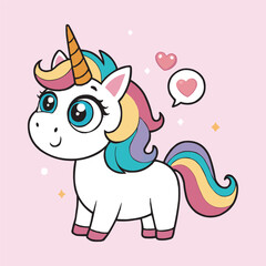 Cute Rainbow Unicorn Vector Illustration with Heart