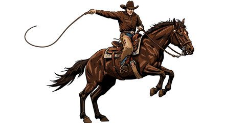 Cowboy on galloping horse with lasso in hand: western vintage style adventure
