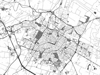 Fototapeta premium Black and white map poster of Modena, Italy, illustrated in hand-drawn style.