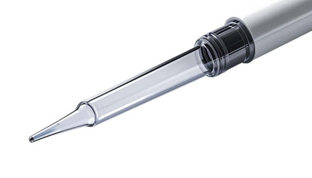 Close-up of a clear plastic pipette tip