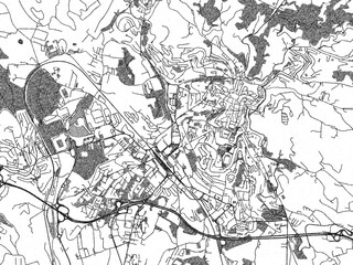Fototapeta premium Hand-drawn style black and white city map of Perugia, Italy, with detailed streets and textures.