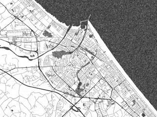 Obraz premium Stylized decorative city map of Rimini, Italy, hand-drawn in black and white.