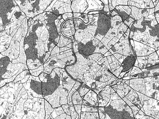 Stylized decorative city map of Roma, Italy, hand-drawn in black and white.