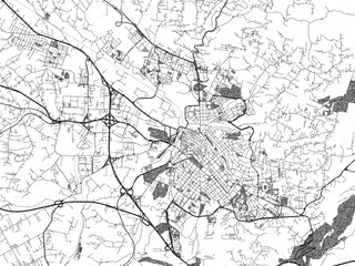 Hand-drawn black and white city map of Sassari, Italy, ready for wall art or editorial projects.