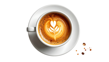 Top-down view of a latte art coffee