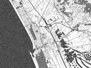 Obraz premium Poster-ready black and white illustration map of Viareggio, Italy, detailed and artistic.