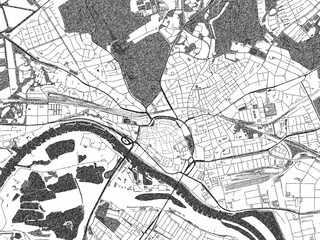 Naklejka premium Black and white cartographic illustration of Arnhem, Netherlands, in hand-drawn sketch form.