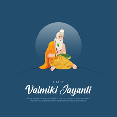 Happy Valmiki Jayanti Social Media Post and Greeting Card. Birthday of Indian Ancient Poet Valmiki Celebration Vector Illustration