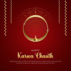 Happy Karwa Chauth Post and Greeting Card Design. Karva Chauth Creative Flyer Template Vector Illustration