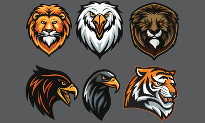 Wild Animal Mascot Logos And Lion, Tiger, Eagle, Hawk, Bear & Mythical Sports Team Vector Designs