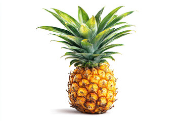 Fototapeta premium Fresh ripe pineapple with vibrant green leaves isolated on white background, perfect for food, health, and tropical themes