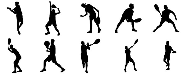 Set of male tennis player silhouette design element, Tennis silhouette, Tennis player vector