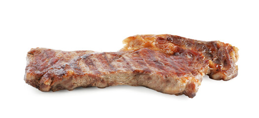 Piece of delicious grilled beef meat isolated on white
