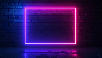 Neon rectangle frame on brick wall
