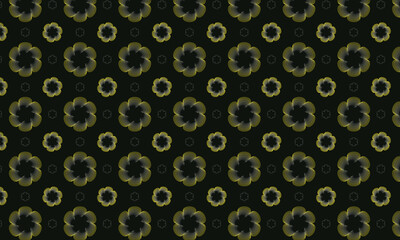 Futuristic flowers art pattern in yellow neon line on black background. Seamless floral abstract vector ornament for textile, fabric, interior, ceramic, wallpaper, paper decoration