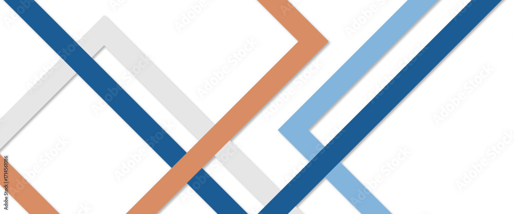 Poster minimal geometric background. dynamic blue shapes composition with orange lines. abstract background
