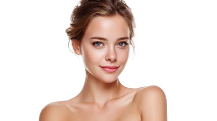 Striking portrait, woman with vibrant pink lipstick against dramatic black backdrop