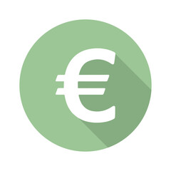 Pristine euro symbol gleaming white elegantly displayed on a calming sage green circle casting a soft shadow creating a