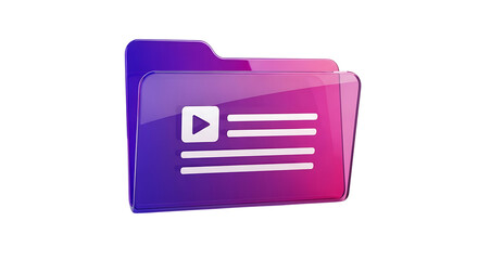 Obraz premium Purple and pink folder icon with play button isolated on transparent background