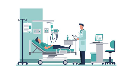 Modern hospital scene with doctor and patient in minimalist style