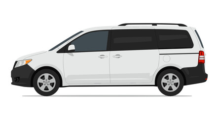 Modern minivan side view in flat design with clean lines and neutral colors