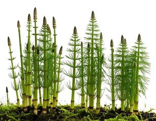 Lush green plants in a row against a white background