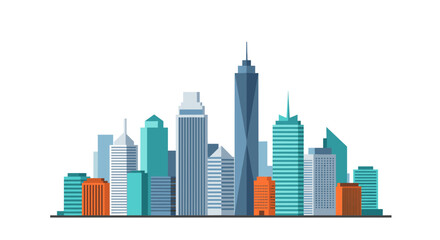 Naklejka premium Modern cityscape with colorful skyline and tall skyscrapers