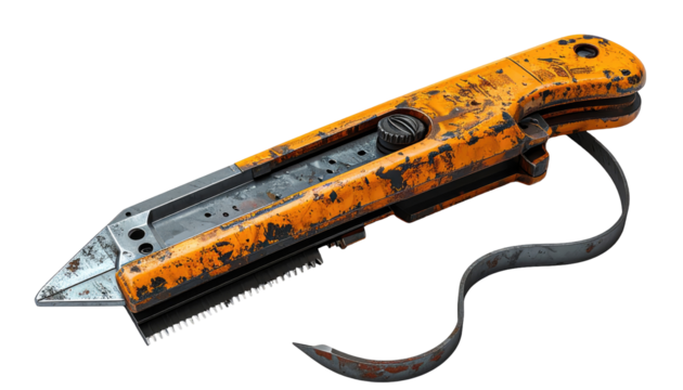 Orange-tinted utility knife with rust-like texture