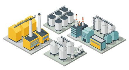 Industrial complex with factories and storage facilities in isometric design