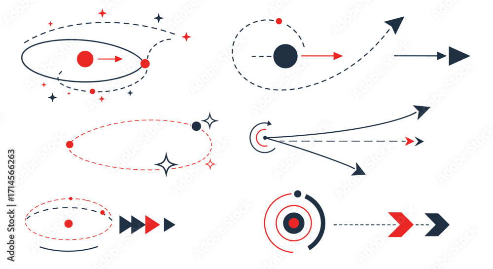 Poster Dynamic arrow movement designs with dotted and solid lines in modern style