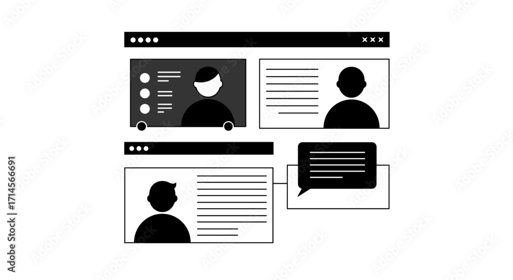 Poster monochrome user interface elements with silhouette avatars for web design