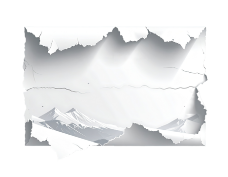 Ripped paper revealing a grayscale landscape