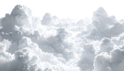 A panoramic view of dense, white clouds