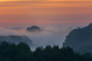 sunrise over the river with mist