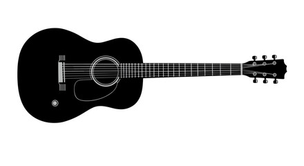 Silhouette of classic acoustic guitar on white background