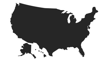 United States Solid Map Vector, USA Black Silhouette with State Boundaries