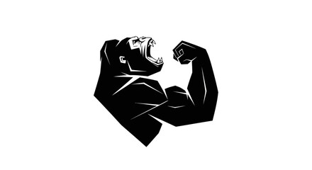 A powerful black silhouette of a gorilla flexing its bicep, conveying strength and dominance.