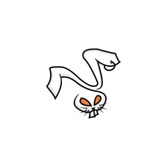 Cartoon illustration of a white rabbit upside down with orange eyes.