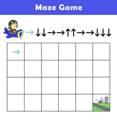 Maze puzzle game for children with cute airplane. Logic Labyrinth with Code Navigation. Kids labyrinth puzzle. Maze activity sheet for kids.