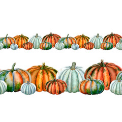 Watercolor Pumpkins Border