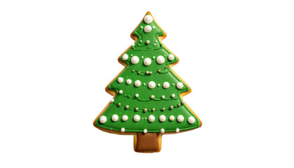 Christmas tree-shaped gingerbread cookie decorated with white frosting and sprinkles