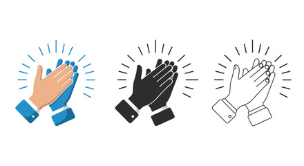 Fototapeta premium Stylish clapping hands in three variations: colorful, silhouette, and outline