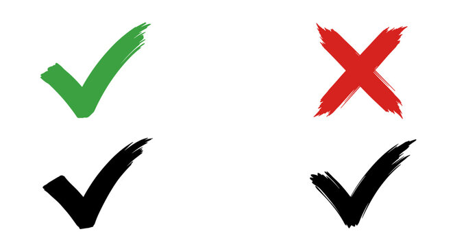Colorful brush style checkmarks and crossmarks for creative projects